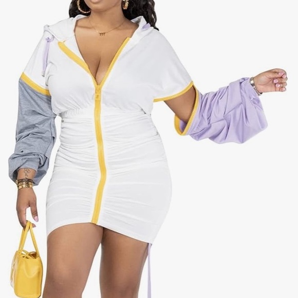 Capsulle Dresses & Skirts - Women's Capsulle  Removable Sleeve Hooded Zipper Dress | L | White Combo NEW!!